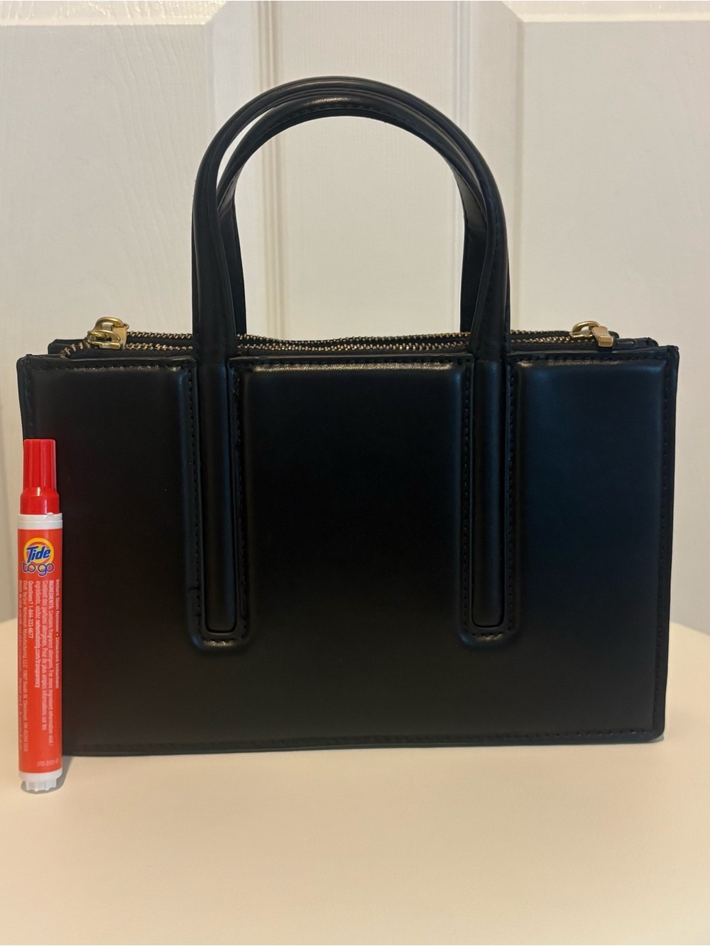Zara Black Structured Top-Handle Satchel